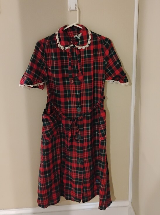 Vintage Dresses & Skirts - Vintage 1940s 1950s Plaid Roell Buttoned  Belted Peter Pan Collar Lounge Dress